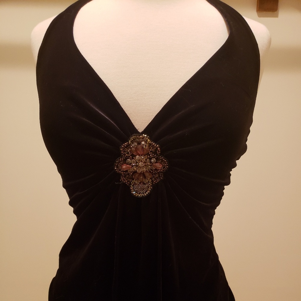 Cache Velvet Halter w/ Embellishment Beads S